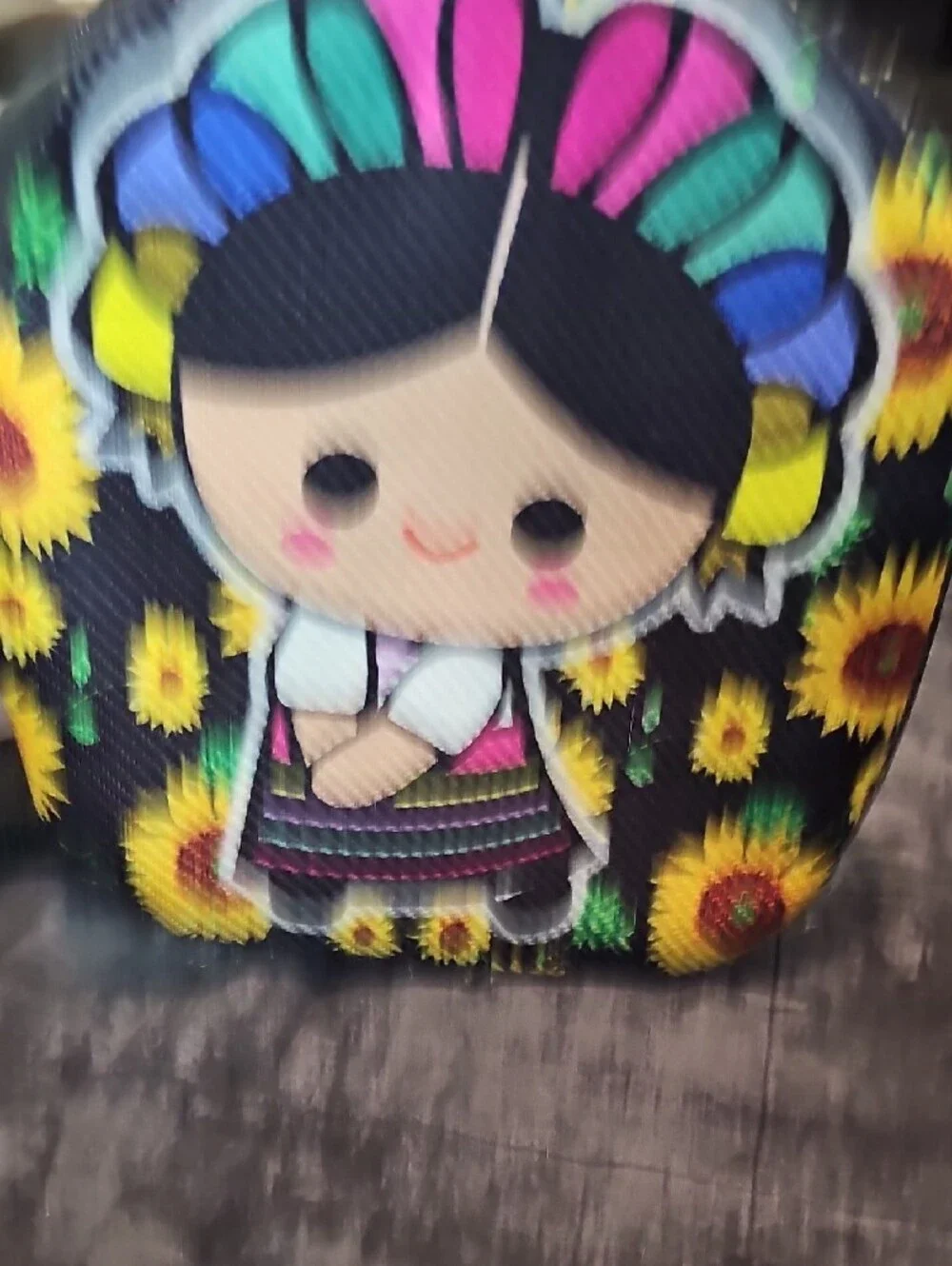 Cute Sunflower Doll Mini Backpack - Black with Multicolor